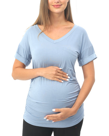 Light Blue Maternity Shirts with Pocket