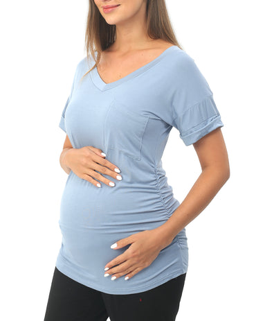 Light Blue Maternity Shirts with Pocket