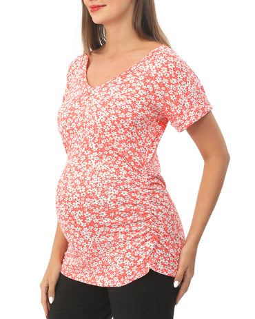 Red Daisy Short sleeve Maternity Shirts with Pocket