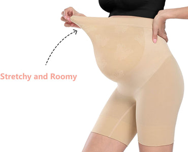 Beige Seamless Maternity Shapewear,Prevent Thigh Chaffing, Belly Support