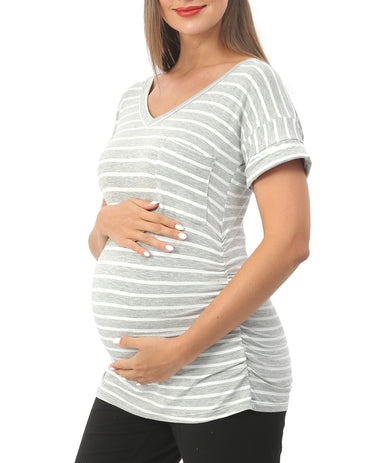 Striped Maternity Shirts with Pocket