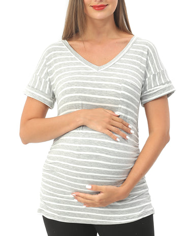 Striped Maternity Shirts with Pocket