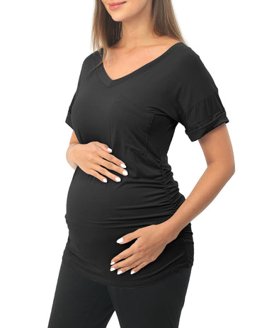 Black Short sleeve Maternity Shirts with Pocket